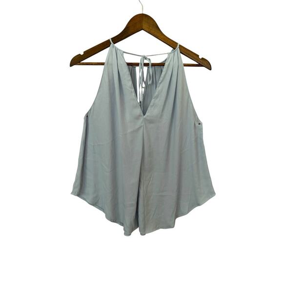 LUSH Light Blue Halter Tank Top XS Tie Back Flowy Blouse High Low Hem - Picture 2 of 11
